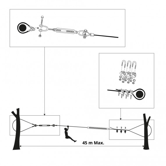 Abenteuer XL Pack - Indiana Seilrutsche XL + Ninja-Parcours Abenteuer XL Pack - Indiana Seilrutsche XL + Ninja-Parcours