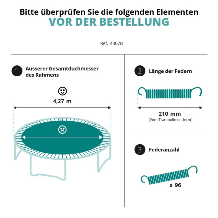 Sprungtuch für Trampolin Ø 427 für 96x 210 mm Federn