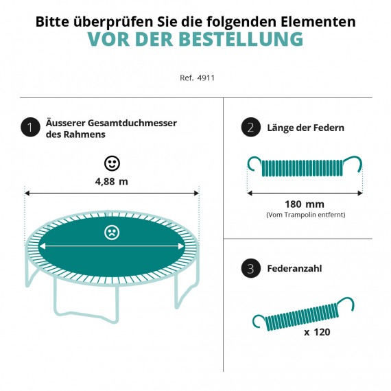 Sprungtuch für Trampolin Ø 488 für 120x 180 mm Federn