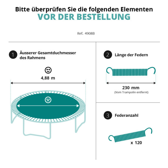 Sprungtuch für Trampolin Ø 488 für 120x 230 mm Federn