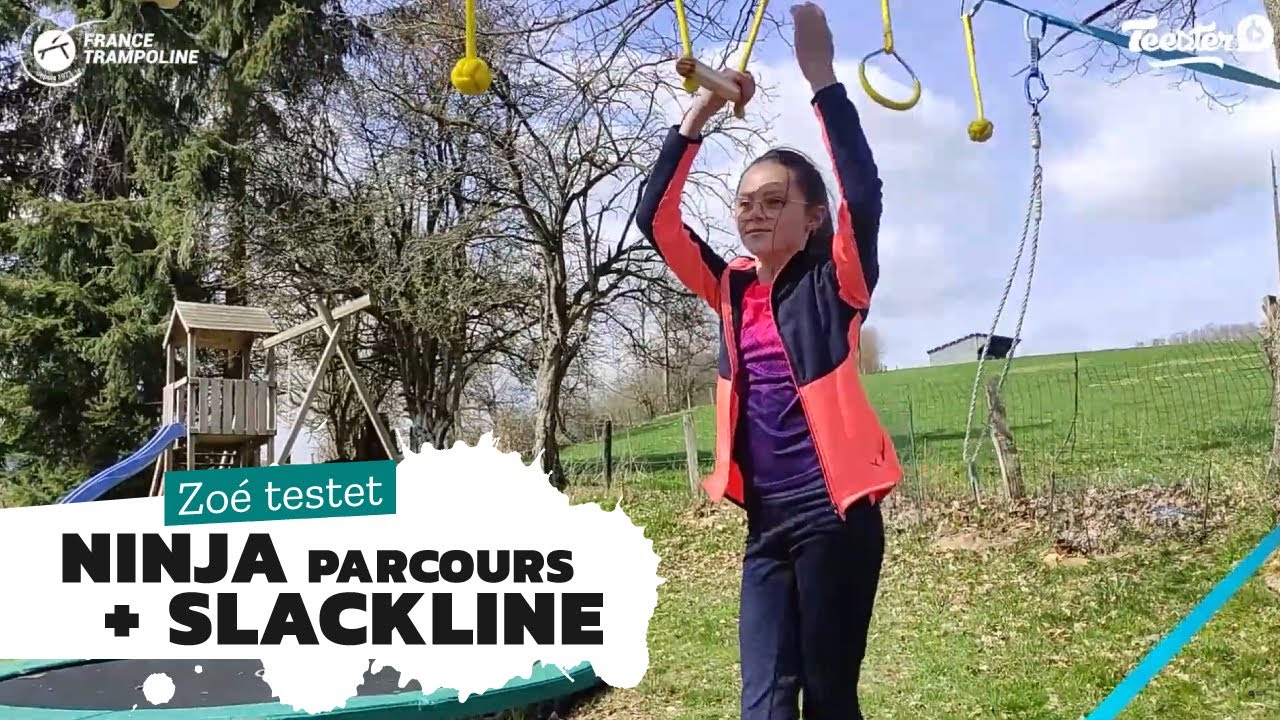 Ninja-Parcours mit Slackline 15m von Trampolin Technik - Kunden Vorführung des Produktes