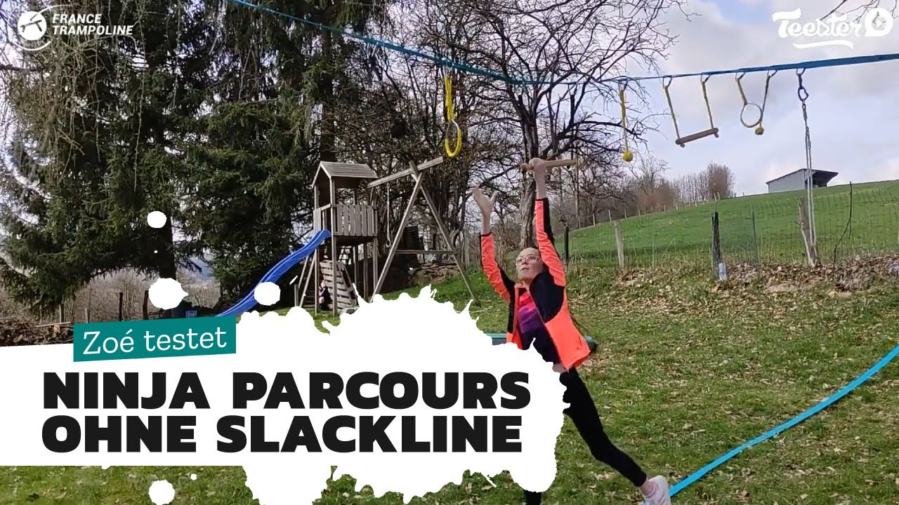 Ninja-Parcours 15m ohne Slackline von Trampolin Technik - Kunden Vorführung des Produktes